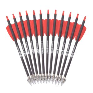 Crossbow Archery 7.5" inch R9 Crossbow Bolts Carbon Arrows 2" Red Vanes with 100grain Broadhead for Hunting Shooting Targeting 3X Pack