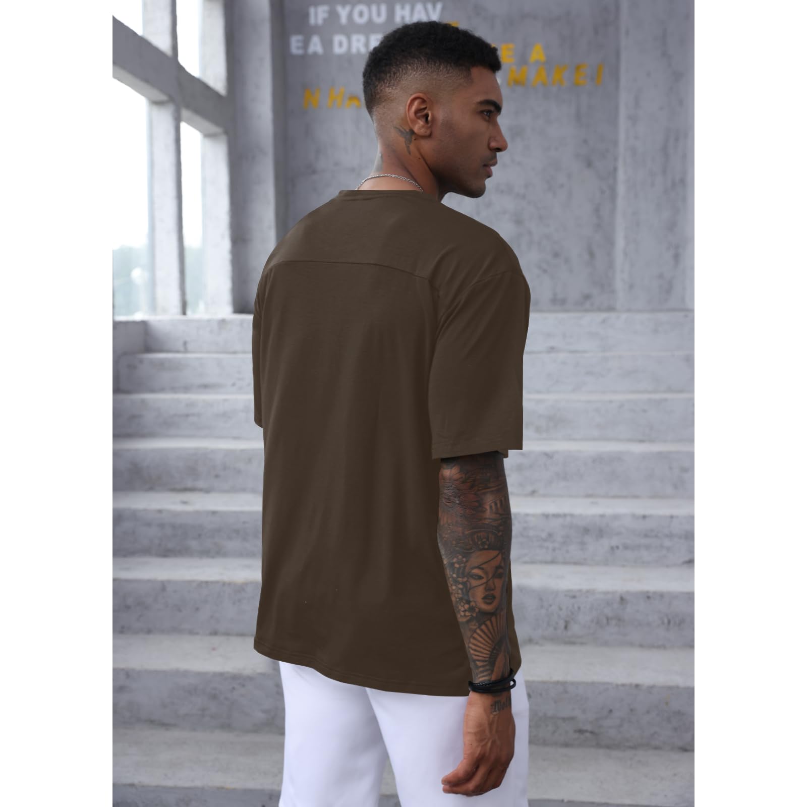 YawYews Men's Fashion Workout T-Shirt Casual Short Sleeve Plain T Shirts Loose Athletic Gym Shirts A Brown