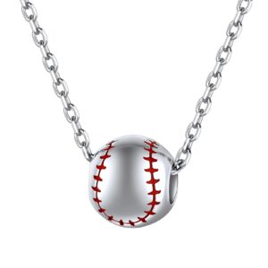 Baseball Necklaces for Women Men 925 Sterling Silver Baseball Pendant with 18 Inches Chain Sports Jewelry for Baseball Lover