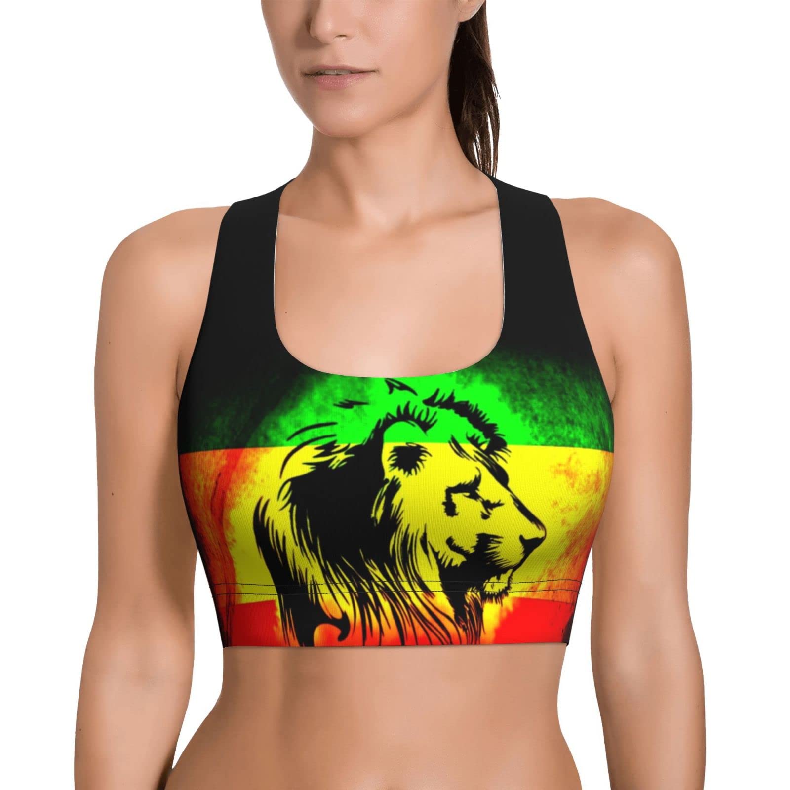 BBggyh Jamaican Lion Flag Women's Seamless Sports Bras Comfortable Yoga Bra Fitness Crop Tops Workout Tank Top - Small