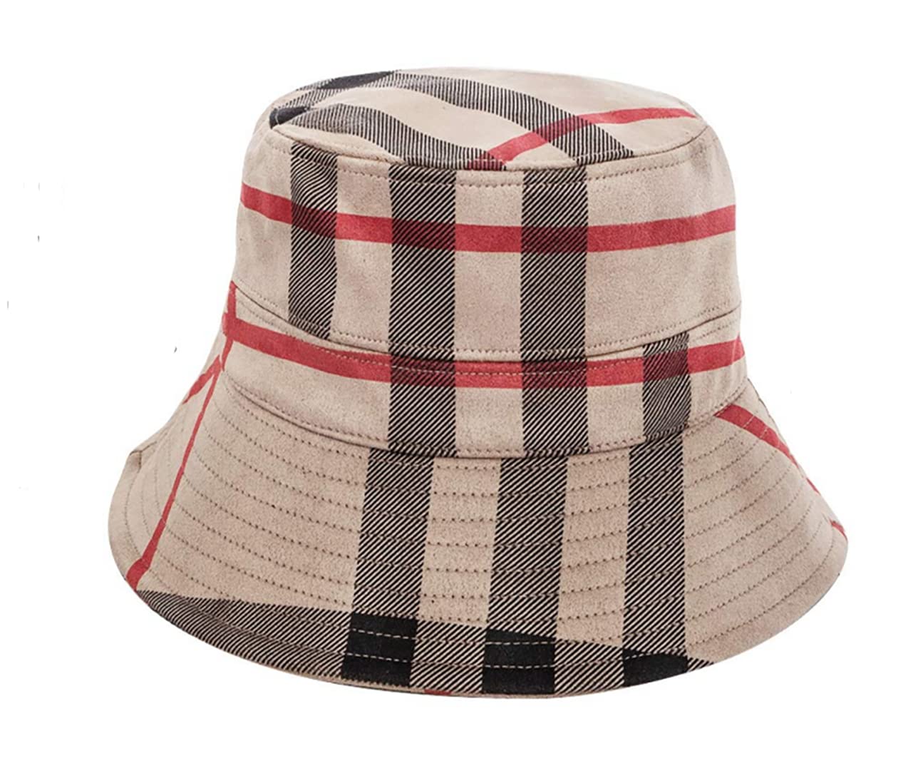 RUINUO Plaid Bucket Hat Women Soft Sun Hat for Spring Summer Autumn Winter Travel Velvet Tartan Packable Bucket Hats Kaki