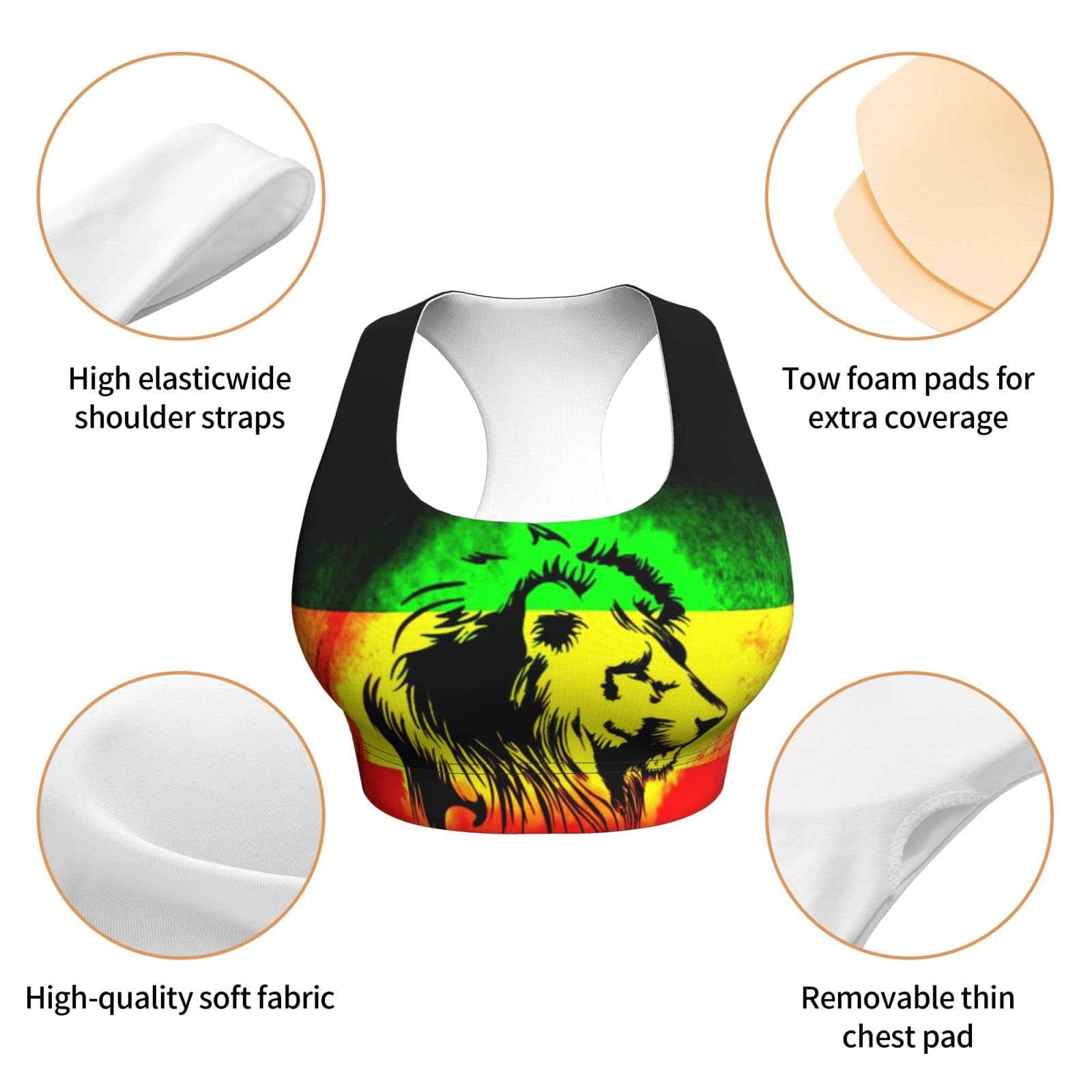 BBggyh Jamaican Lion Flag Women's Seamless Sports Bras Comfortable Yoga Bra Fitness Crop Tops Workout Tank Top - Small