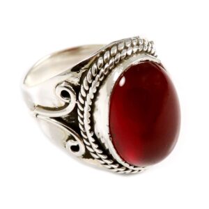 Goyal Exports Solid 925 Sterling Silver Carnelian Gemstone Women Stone Band Ring Handmade SRG207A (US-7.5), Orange