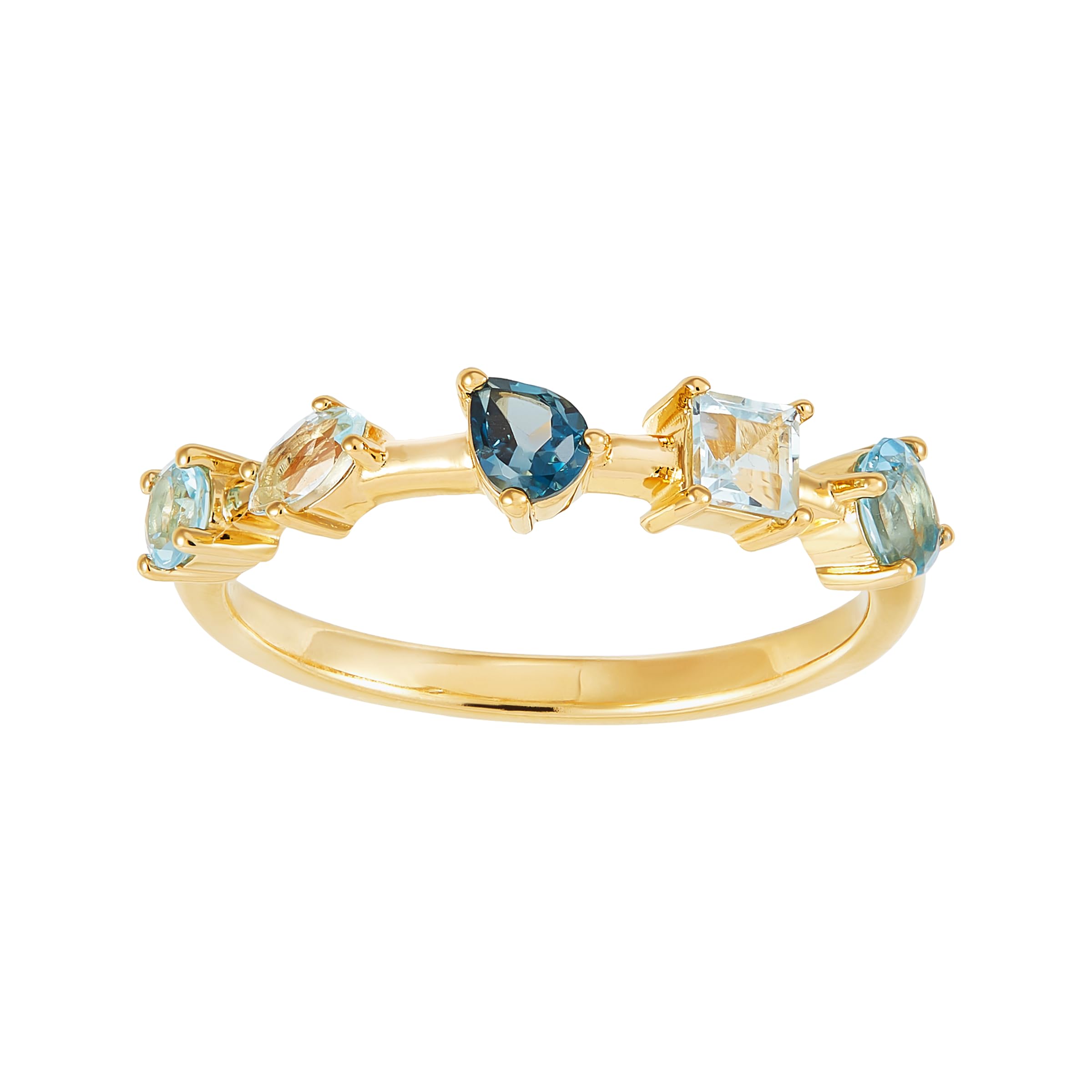 Welry 14K Gold-Plated Sterling Silver Multi-Shaped Blue Topaz Ring, Size 8, Size 8