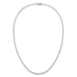 Gemsme 18K White Gold Plated 3.0mm Round Cubic Zirconia Classic Tennis Necklace For Women 18 Inch