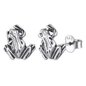 ChicSilver 925 Sterling Silver Stud Earrings for Women Sensitive Ear Hypoallergenic Frog Earrings Cute Funny Animal Jewelry