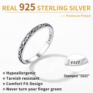 ChicSilver 925 Sterling Silver Ring 2mm Retro Vine Stacking Rings Eternity Wedding Band for Women Size 9