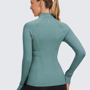 CRZ YOGA Women's Long Sleeve Quarter Zip Pullover Slim Fit Athletic Yoga Tops Workout Running Shirts with Thumbholes Turquoise Medium