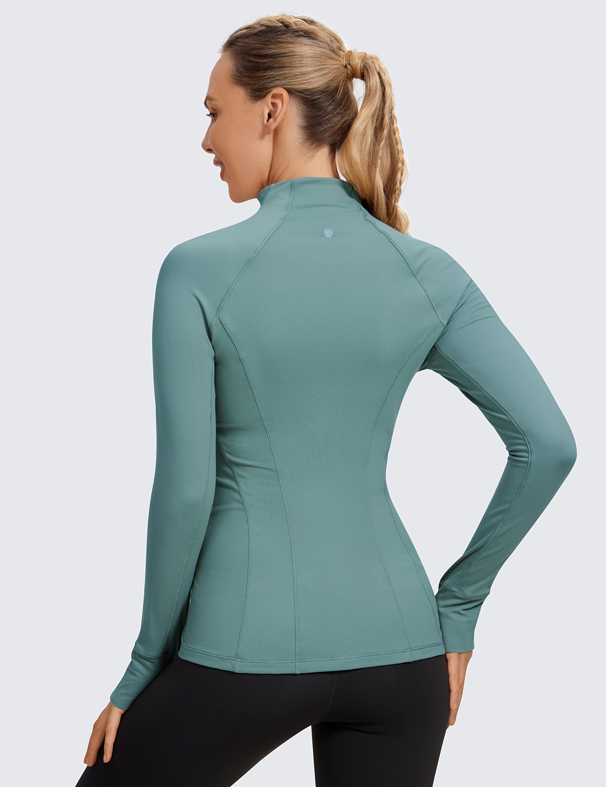 CRZ YOGA Women's Long Sleeve Quarter Zip Pullover Slim Fit Athletic Yoga Tops Workout Running Shirts with Thumbholes Turquoise Medium