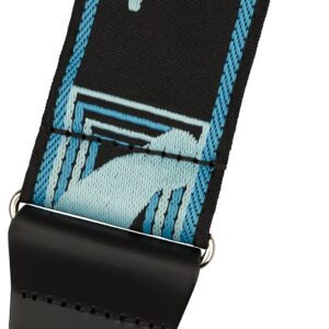 Fender Neon Monogrammed Guitar Strap, 2in, with 1-Year Warranty, Adjustable Length from 34" to 59", Leather Ends, Daphne Blue