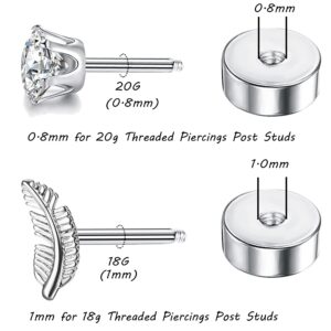 MJust 18G 20G Screw Ball Backs Flat Earring Backs Stainless Steel Replacement Balls Metal Earring Backs for Studs Piercing Parts for Body Jewelry B20