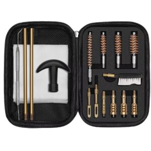 MaximalPower Mini Gun Cleaning Kit for .40 .45 .22 .38 9mm Caliber - Bore Brush and Brass Jags Adapter for Rifle Pistol - Includes Portable Travel Case - 16 Piece Set