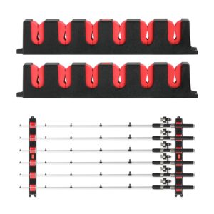 Simple Deluxe Horizontal Fishing Rod Holders Wall-Mounted – Simple Deluxe Fishing Rod Rack Great Fishing Pole Holder for Garage and Boat, Fishing Rod Rack Holds Up to 6 Rods, 13.6" Red, 1 Pair