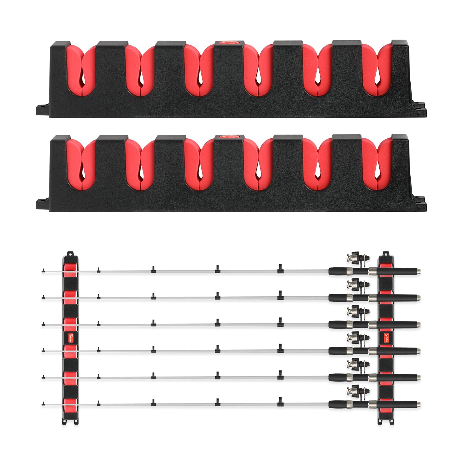 Simple Deluxe Horizontal Fishing Rod Holders Wall-Mounted – Simple Deluxe Fishing Rod Rack Great Fishing Pole Holder for Garage and Boat, Fishing Rod Rack Holds Up to 6 Rods, 13.6" Red, 1 Pair