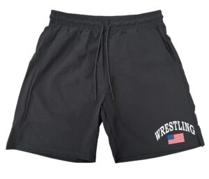 koyotee men's wrestling american flag f102 black athletic nylon running workout shorts medium