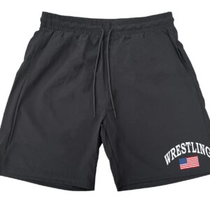 Koyotee Men's Wrestling American Flag F102 Black Athletic Nylon Running Workout Shorts Medium