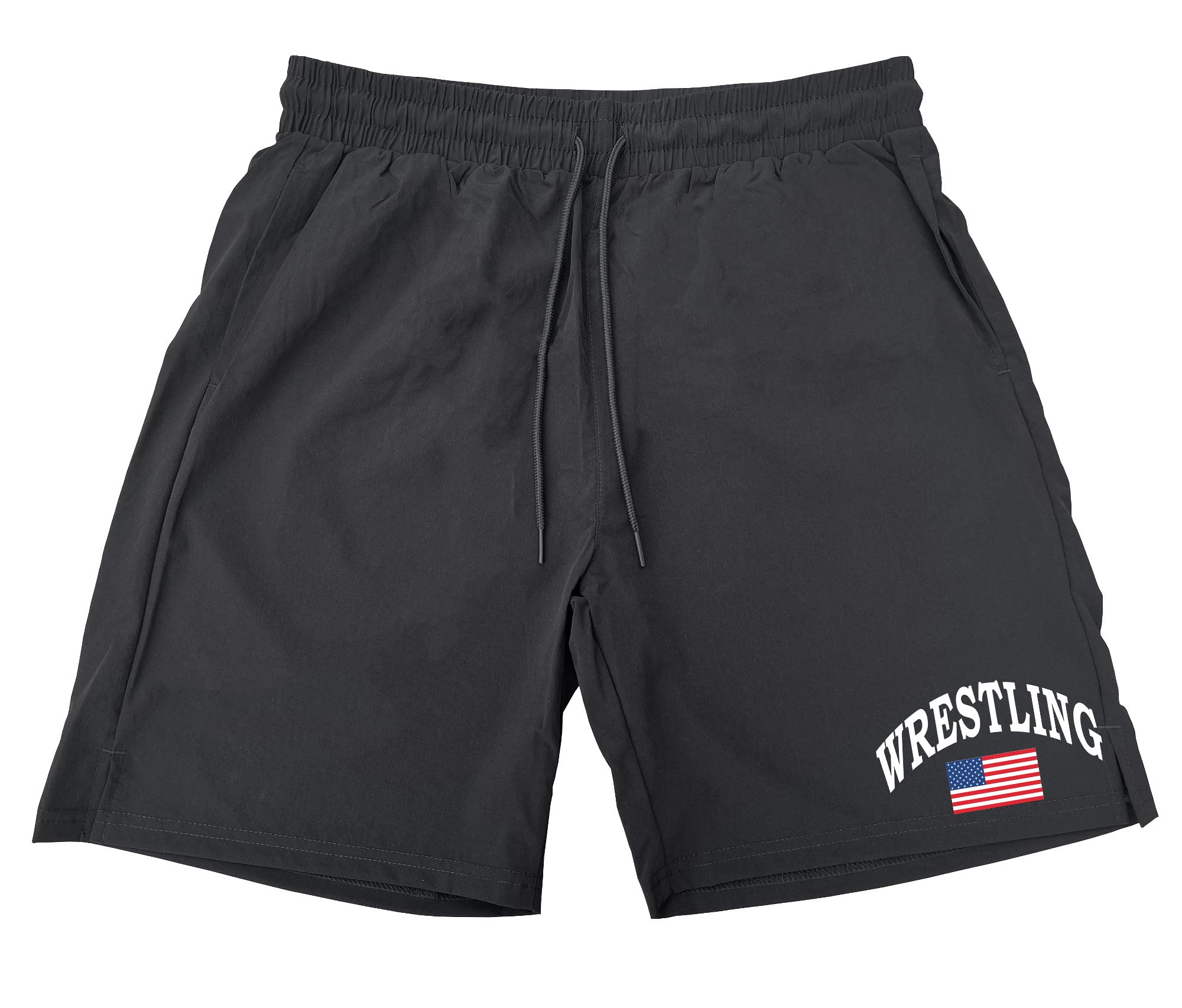 Koyotee Men's Wrestling American Flag F102 Black Athletic Nylon Running Workout Shorts Medium