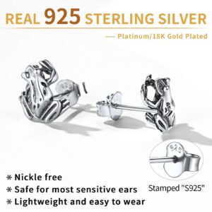 ChicSilver 925 Sterling Silver Stud Earrings for Women Sensitive Ear Hypoallergenic Frog Earrings Cute Funny Animal Jewelry