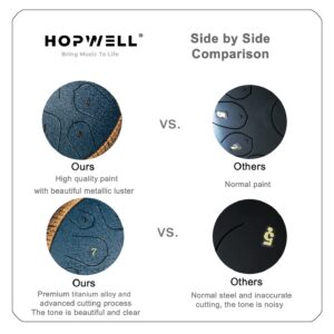 HOPWELL Steel Tongue Drum - 14 Inch 15 Note Tongue Drum - Hand Pan Drum with Music Book, Handpan Drum Mallets and Carry Bag, D Major (Navy Blue)