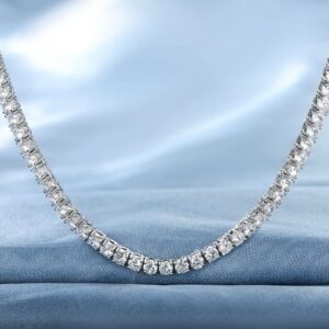 Gemsme 18K White Gold Plated 3.0mm Round Cubic Zirconia Classic Tennis Necklace For Women 18 Inch