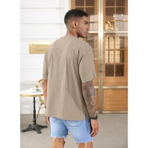 YawYews Men’s Fashion Athletic T-Shirts Short Sleeve Casual Tee Plain Loose Workout Gym Streetwear Shirts Khaki