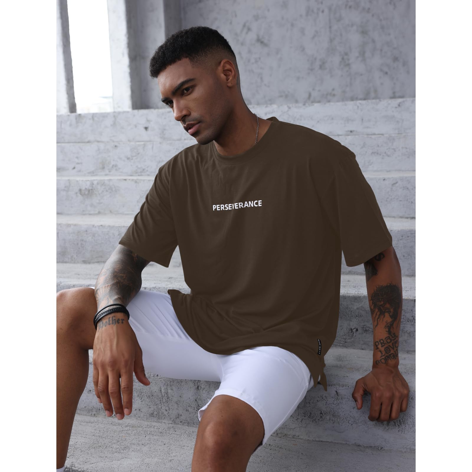 YawYews Men's Fashion Workout T-Shirt Casual Short Sleeve Plain T Shirts Loose Athletic Gym Shirts A Brown