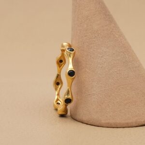 Gemstone 2 Mm Round Shape Black Onyx Band Ring | Gold Plated Bezel Sett Wholesale Brass Jewelry | Handmade Ring For Women | 2114 2