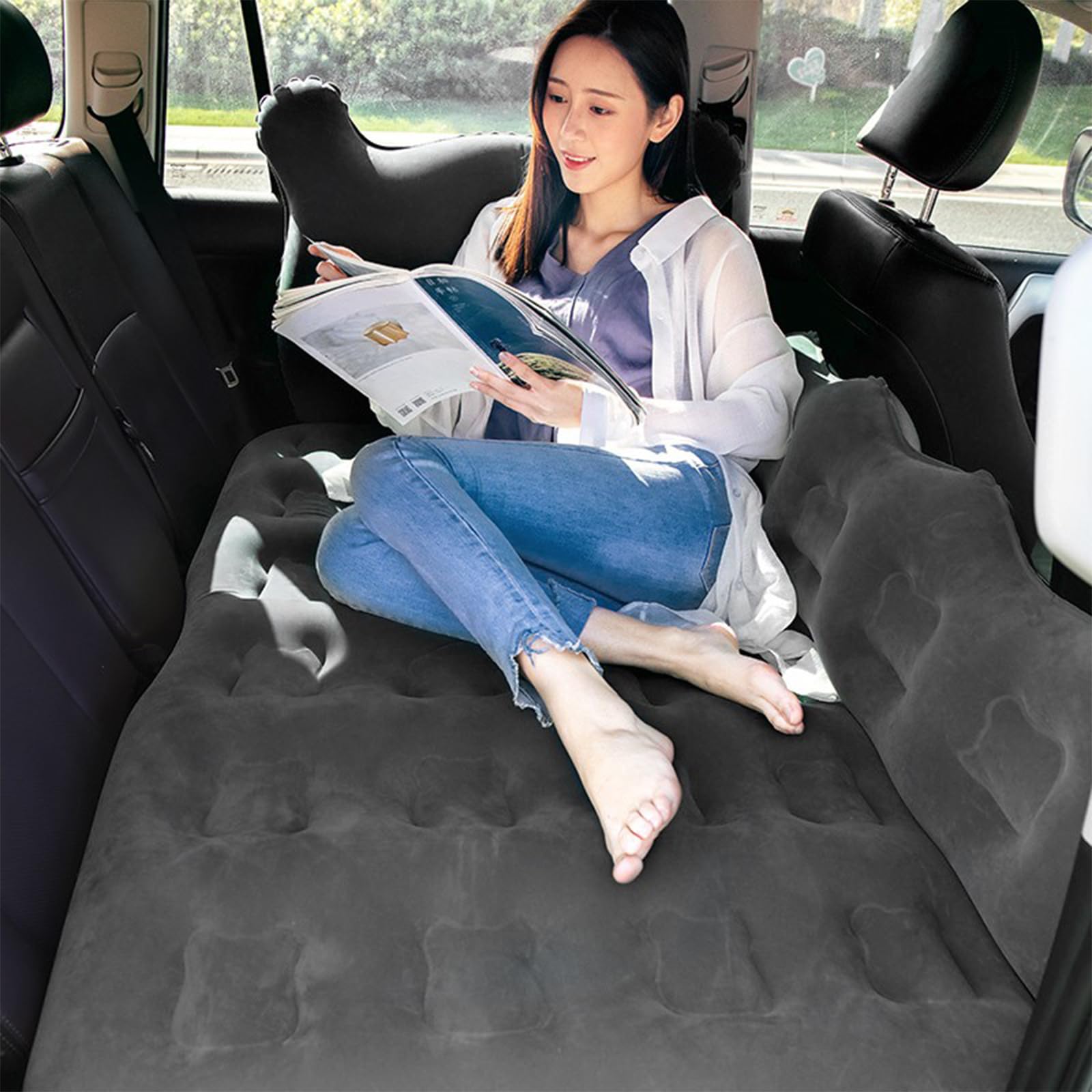 Car Air Mattress Inflatable Car Bed,Thickened Car Camping Bed Sleeping Pad with Upgrade Side File,SUV Truck Air Mattress for Camping Travel, Hiking, Trip and Outdoor Activities (Black)