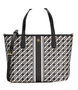 tory burch women's geo logo mini top zip tote (black)