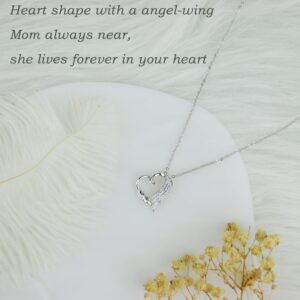 Memorial Gifts for Loss of Mom, 925 Sterling Silver Angel Wing Infinity Love Heart Pendant Necklace as Sympathy Bereavement Condolence Remembrance Funeral Grief Gifts for Loss Mother