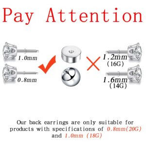 MJust 18G 20G Screw Ball Backs Flat Earring Backs Stainless Steel Replacement Balls Metal Earring Backs for Studs Piercing Parts for Body Jewelry B20