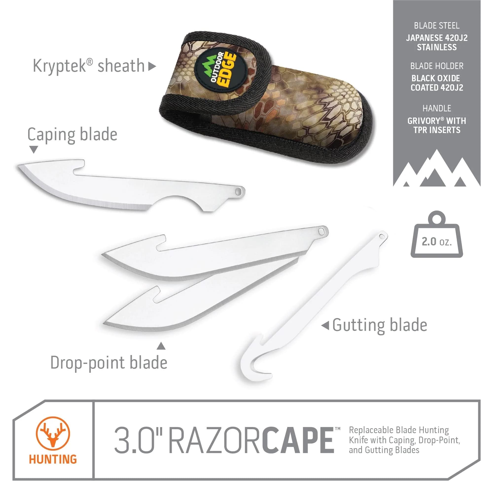 OUTDOOR EDGE 3" RazorCape Pocket Knife with Replaceable Blades and Clip. The Perfect Folding Compact Hunting Knife for Caping & Skinning Deer. (Orange)