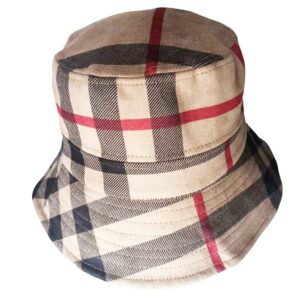 RUINUO Plaid Bucket Hat Women Soft Sun Hat for Spring Summer Autumn Winter Travel Velvet Tartan Packable Bucket Hats Kaki