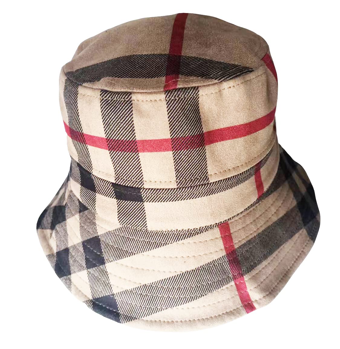 RUINUO Plaid Bucket Hat Women Soft Sun Hat for Spring Summer Autumn Winter Travel Velvet Tartan Packable Bucket Hats Kaki