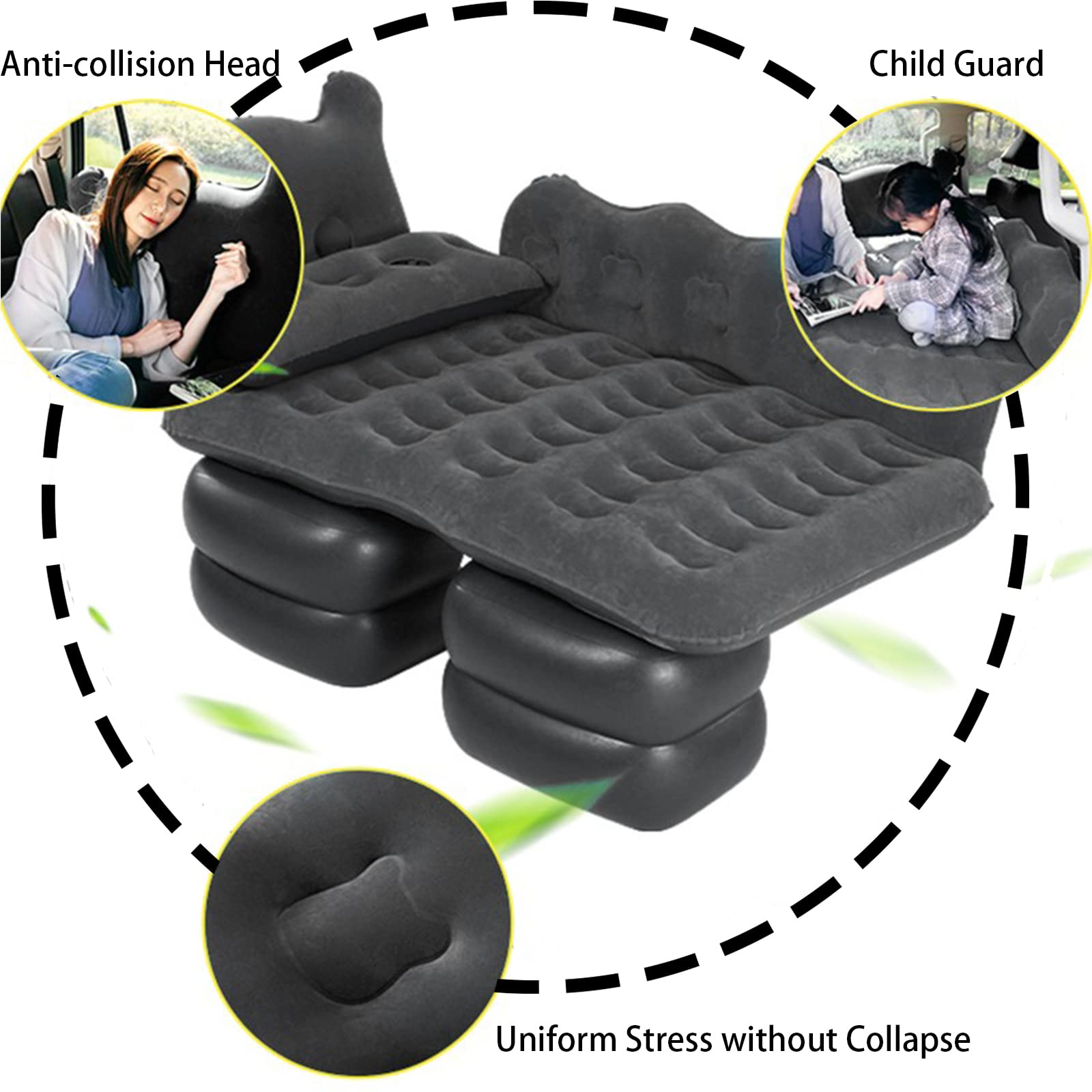 Car Air Mattress Inflatable Car Bed,Thickened Car Camping Bed Sleeping Pad with Upgrade Side File,SUV Truck Air Mattress for Camping Travel, Hiking, Trip and Outdoor Activities (Black)