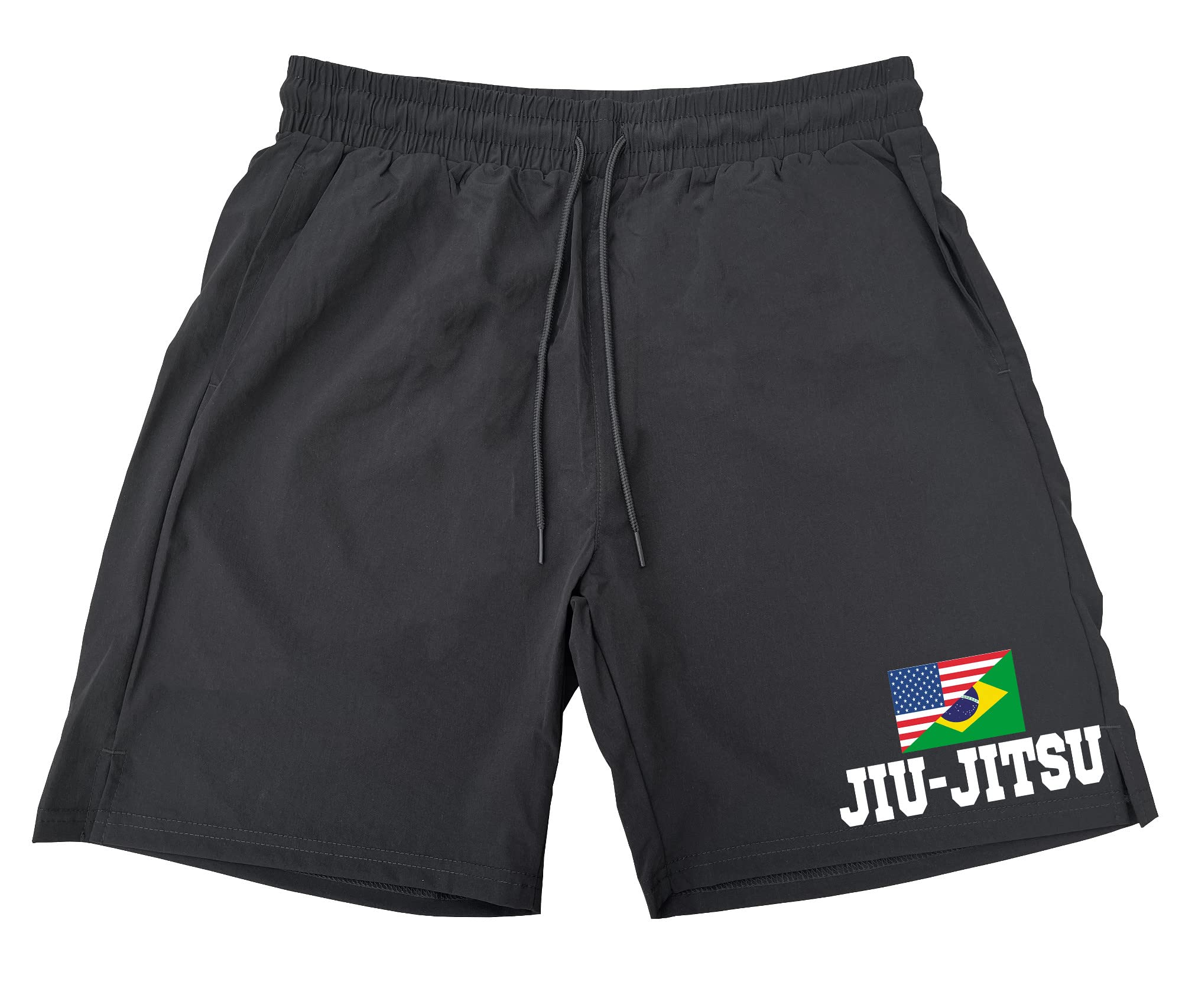 Koyotee Men's Jiu Jitsu US Brazil Flag F101 Black Athletic Nylon Running Workout Shorts Large