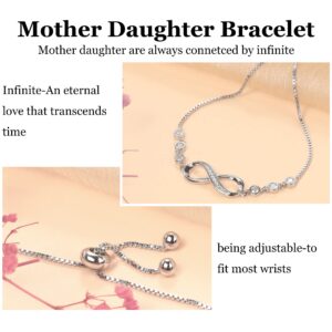 Sereney Mother Daughter Bracelets, Mother Daughter Matching Bracelets Silver Infinity Bracelets for Mom and Daughter, Daughter Gifts from Mom, Daughter Mom Christmas Gifts