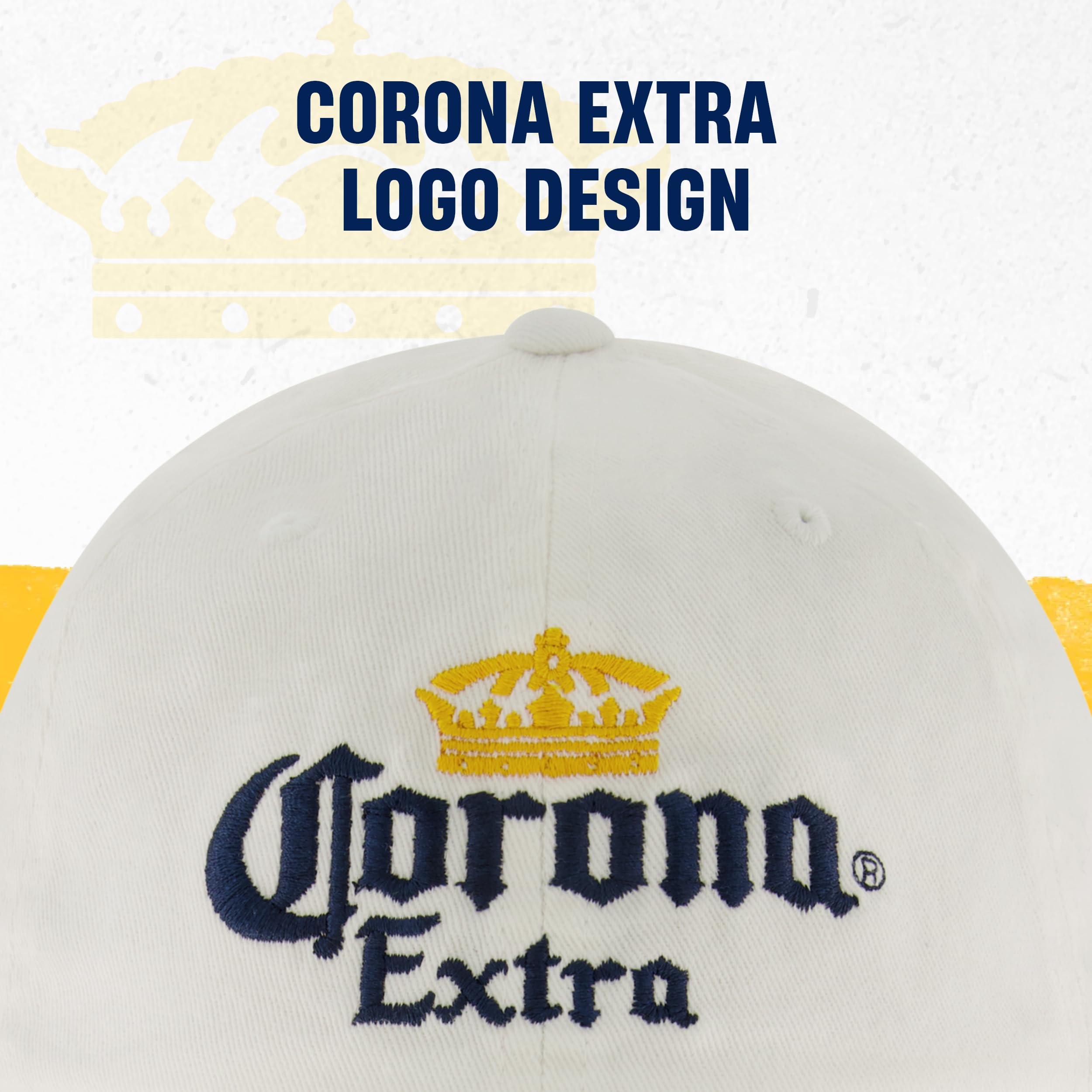 Concept One Corona Extra Dad Hat, Cotton Baseball Cap with Embroidered Logo, Adjustable Baseball Hat, White, One Size