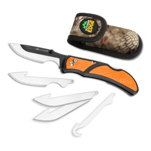 outdoor edge 3" razorcape pocket knife with replaceable blades and clip. the perfect folding compact hunting knife for caping & skinning deer. (orange)