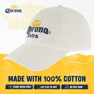 Concept One Corona Extra Dad Hat, Cotton Baseball Cap with Embroidered Logo, Adjustable Baseball Hat, White, One Size