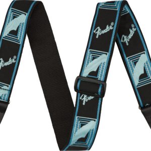 Fender Neon Monogrammed Guitar Strap, 2in, with 1-Year Warranty, Adjustable Length from 34" to 59", Leather Ends, Daphne Blue