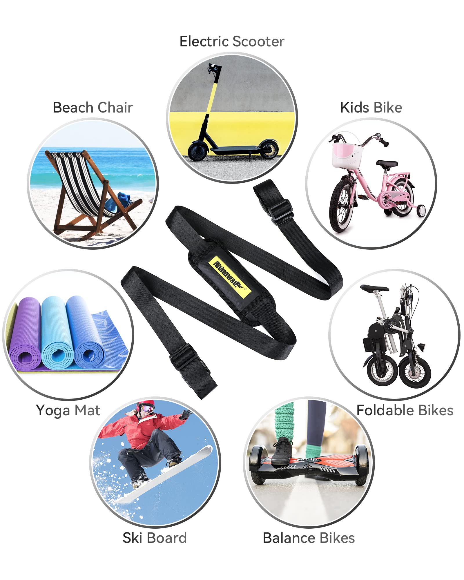 WILDKEN Scooter Shoulder Strap, 71in Carrying Scooter with Adjustable Carrying Strap and Extra-Thick Anti-Slip Shoulder, Scooter Strap for Electric Scooter, Bikes, Balance Bikes, Yoga Mat, Ski Board