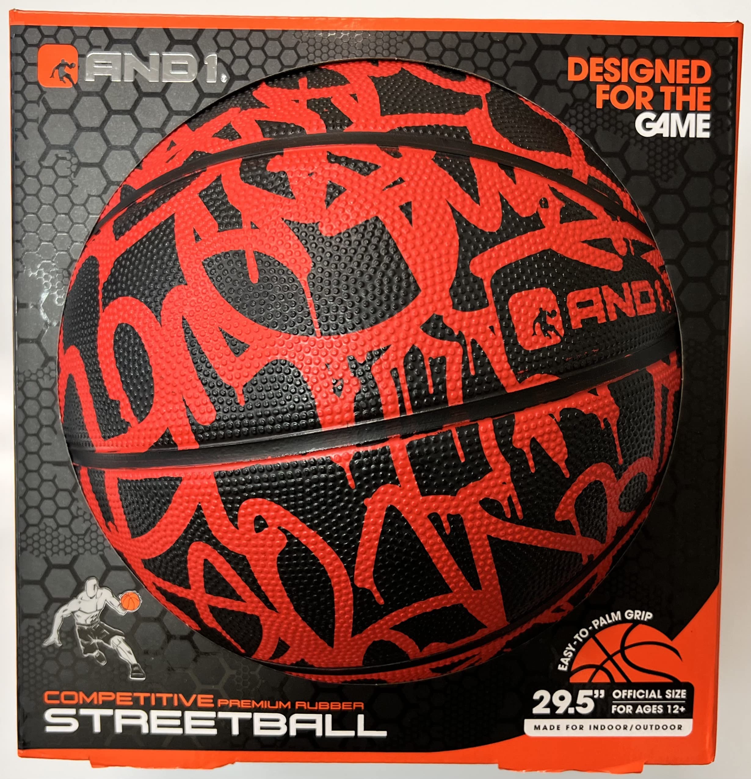 AND1 Fantom Graffiti Rubber Basketball: Official Regulation Size 7 (29.5 inches) Rubber Basketball - Deep Channel Construction Streetball, Made for Indoor Outdoor Basketball Games