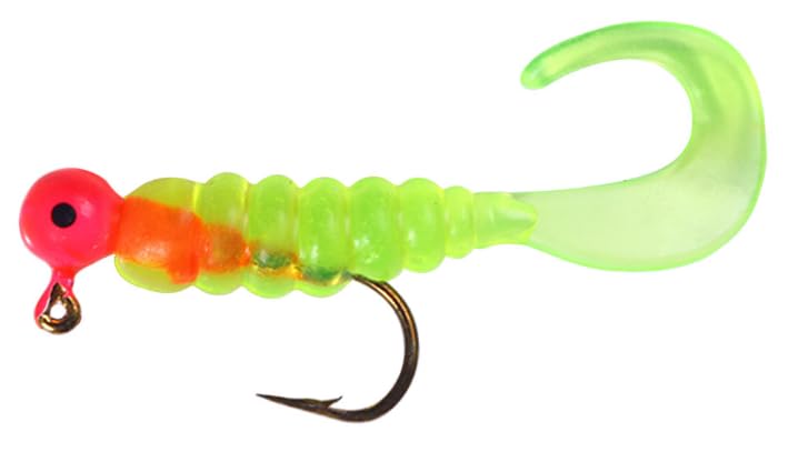 Moose Baits Crappie Jigs, Crappie Baits, Grub Fishing Lures, Curly Tail Worms for Bass Fishing, Crappie Fishing Gear, Soft Plastic Grubs, Curl Tail Grubs, Pink Swimbait with 1/8 oz Jig Heads