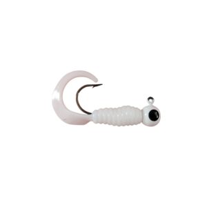 Moose Baits Crappie Jigs, Crappie Baits, Grub Fishing Lures, Curly Tail Worms for Bass Fishing, Crappie Fishing Gear, Soft Plastic Grubs, Curl Tail Grubs, White Swimbait with 1/8 oz Jig Heads