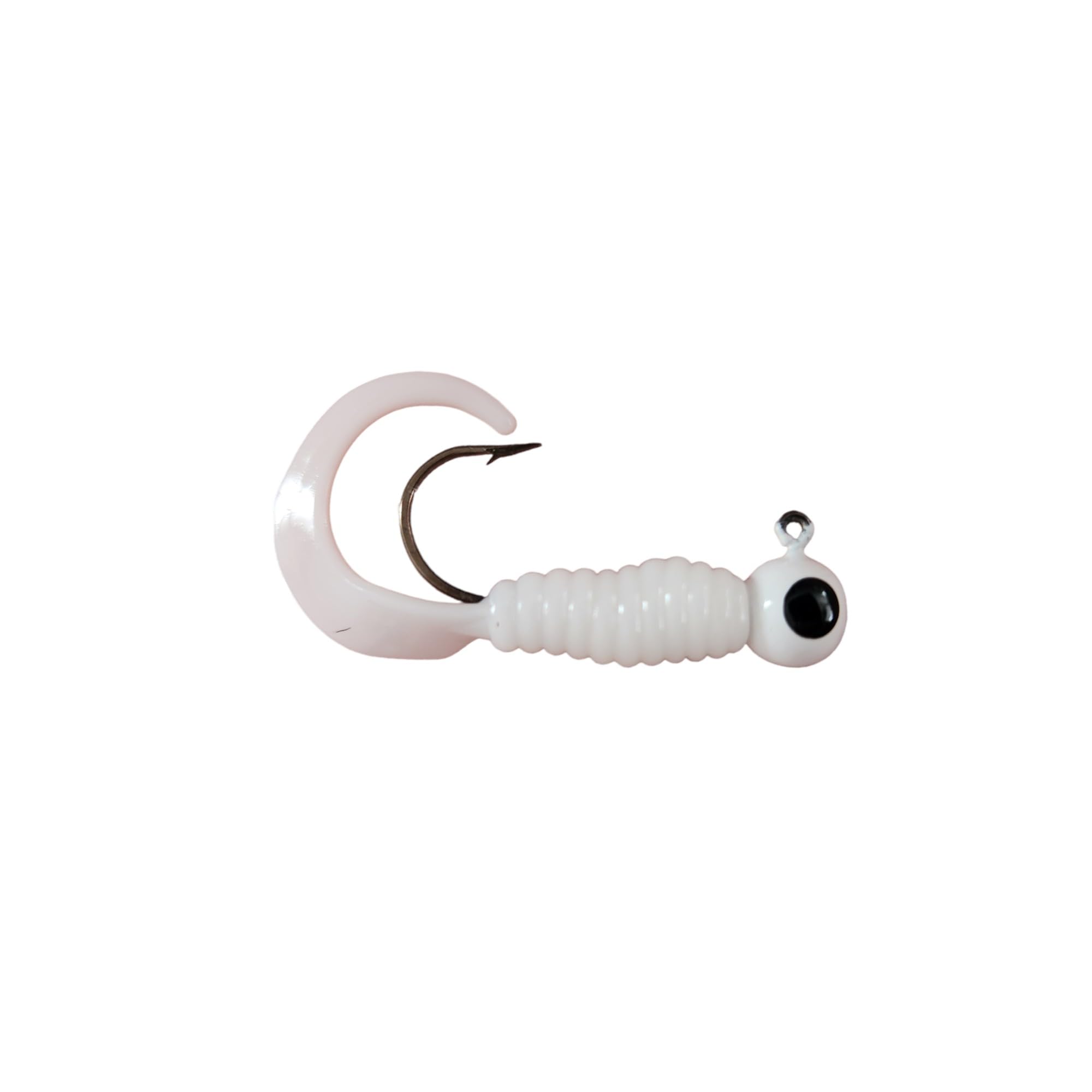 Moose Baits Crappie Jigs, Crappie Baits, Grub Fishing Lures, Curly Tail Worms for Bass Fishing, Crappie Fishing Gear, Soft Plastic Grubs, Curl Tail Grubs, White Swimbait with 1/8 oz Jig Heads