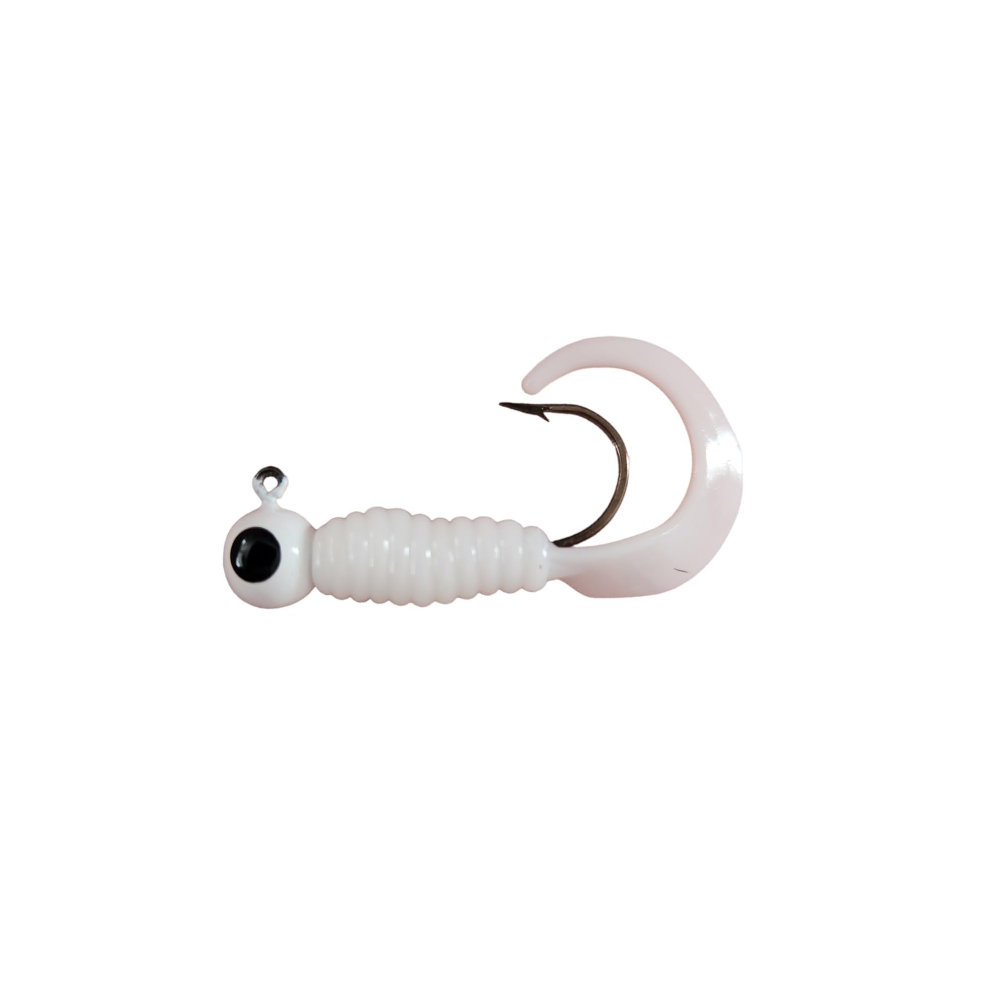 Moose Baits Crappie Jigs, Crappie Baits, Grub Fishing Lures, Curly Tail Worms for Bass Fishing, Crappie Fishing Gear, Soft Plastic Grubs, Curl Tail Grubs, White Swimbait with 1/8 oz Jig Heads