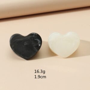 2pcs Acrylic Heart Shaped Chunky Rings Set Resin White Heart Band Rings for Women