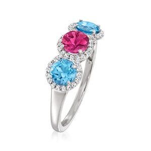 Ross-Simons 1.40 ct. t.w. Swiss Blue Topaz, 60 Carat Pink Tourmaline and .19 ct. t.w. Diamond Ring in 14kt White Gold. Size 7