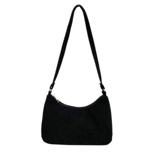 women corduroy shoulder bag small handbag purse casual ladies satchel fashion daily tote bag (black)